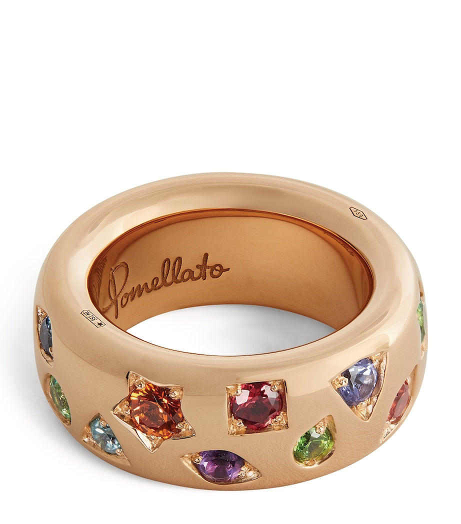 Pomellato Iconica ring rose gold sapphire mixed stones, UK version