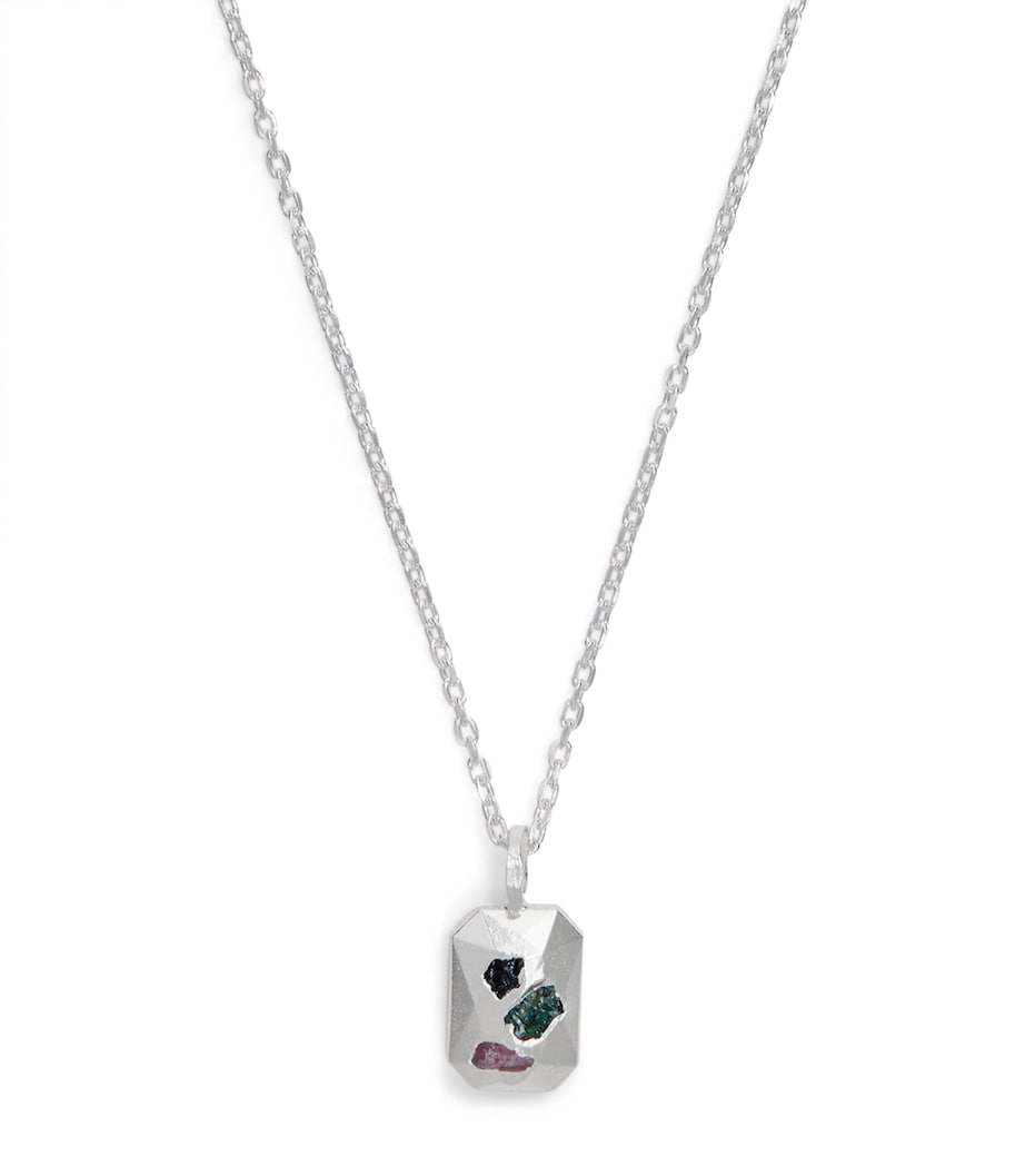 The Ouze sterling silver necklace with raw sapphires 50cm - British product