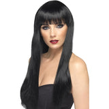 Smiffys beauty wig black long straight fringe - British product