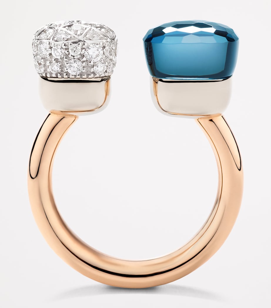 Pomellato Nudo ring blue topaz diamond 18kt rose gold, imported from the UK