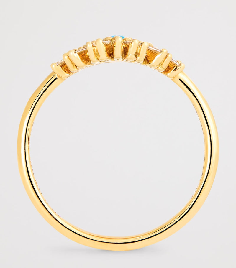 Suzanne Kalan Mini Evil Eye Ring yellow gold turquoise size 6 (British brand)