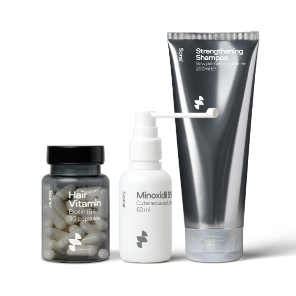 Sons Minoxidil 5% hair loss treatment system with shampoo and biotin (British brand)