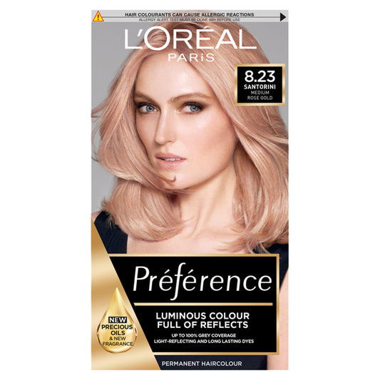 L'Oreal Paris Preference Permanent Hair Dye Santorini Medium Rose Gold Blonde 8.23 Expressive Sainsburys   