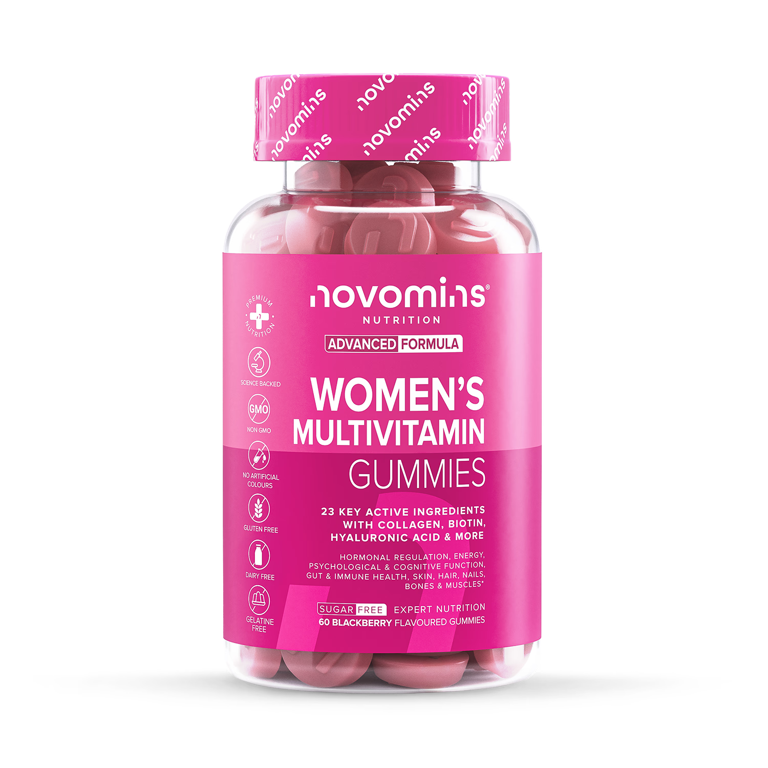 Novomins women's multivitamin gummies blackberry 60, imported from the UK