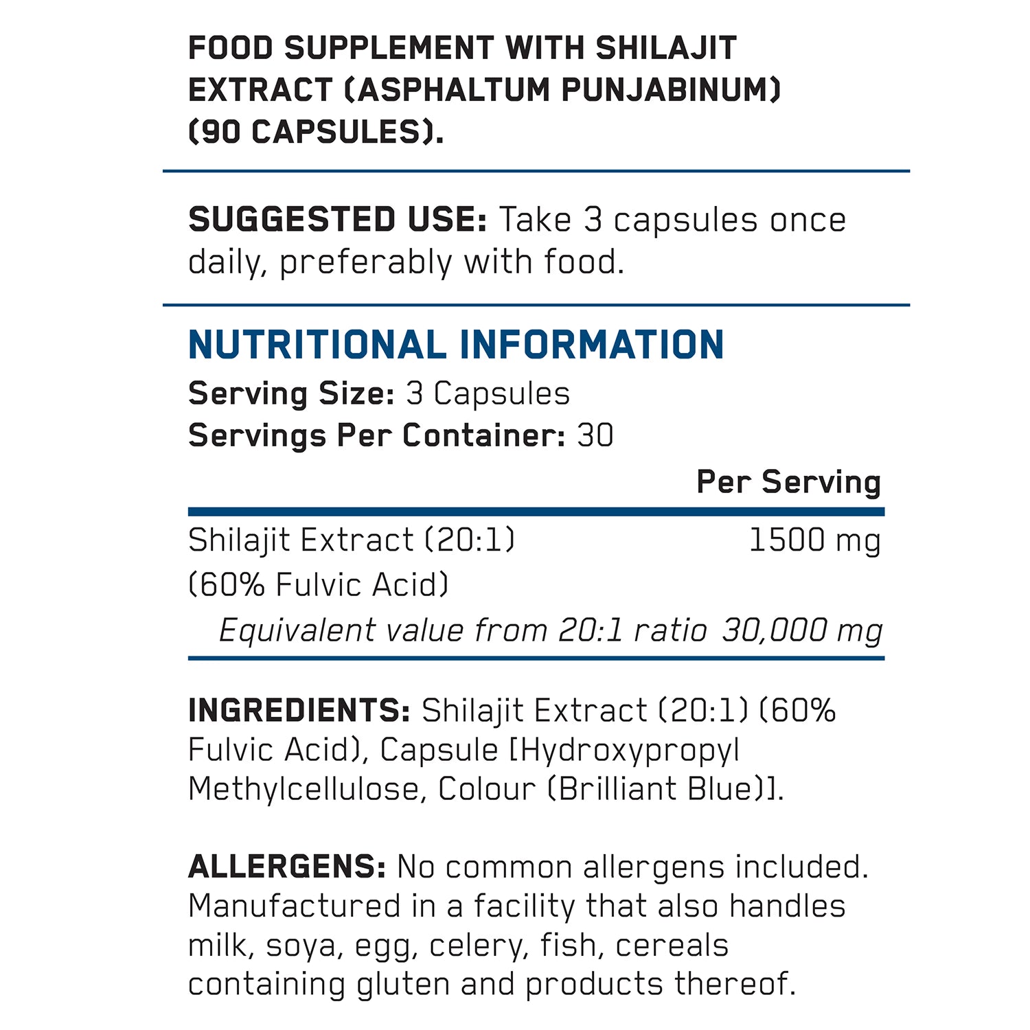 Pure Shilajit capsules 90 count, UK version