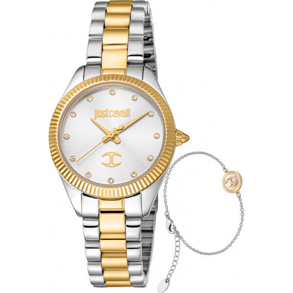 Just Cavalli silver ladies watch and bracelet gift set, UK version