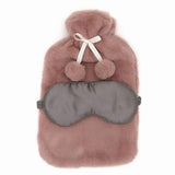 Aroma Home hot water bottle and eye mask set pink faux fur 2 litres (British brand)