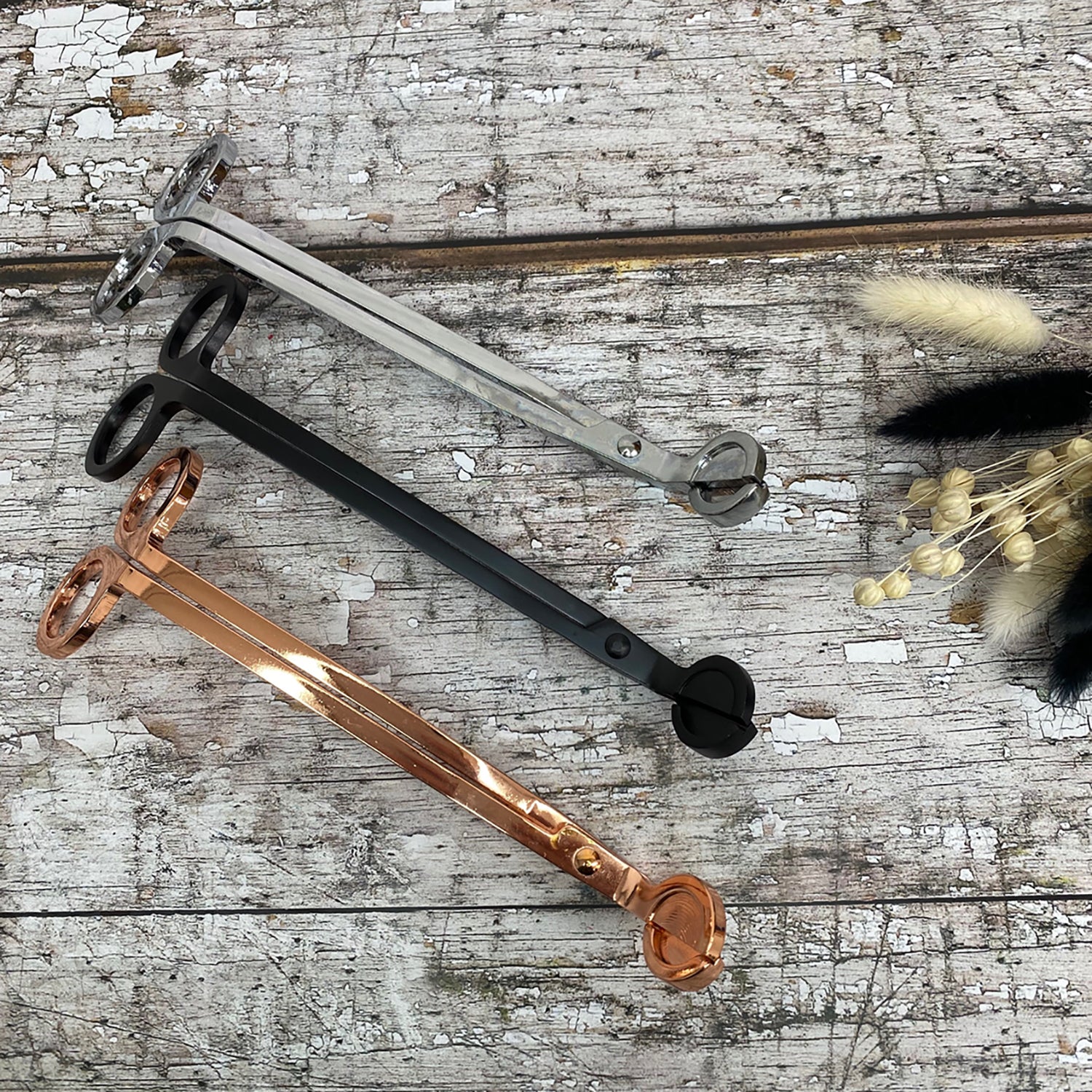 Northern Glow stainless steel candle wick trimmer, imported from the UK