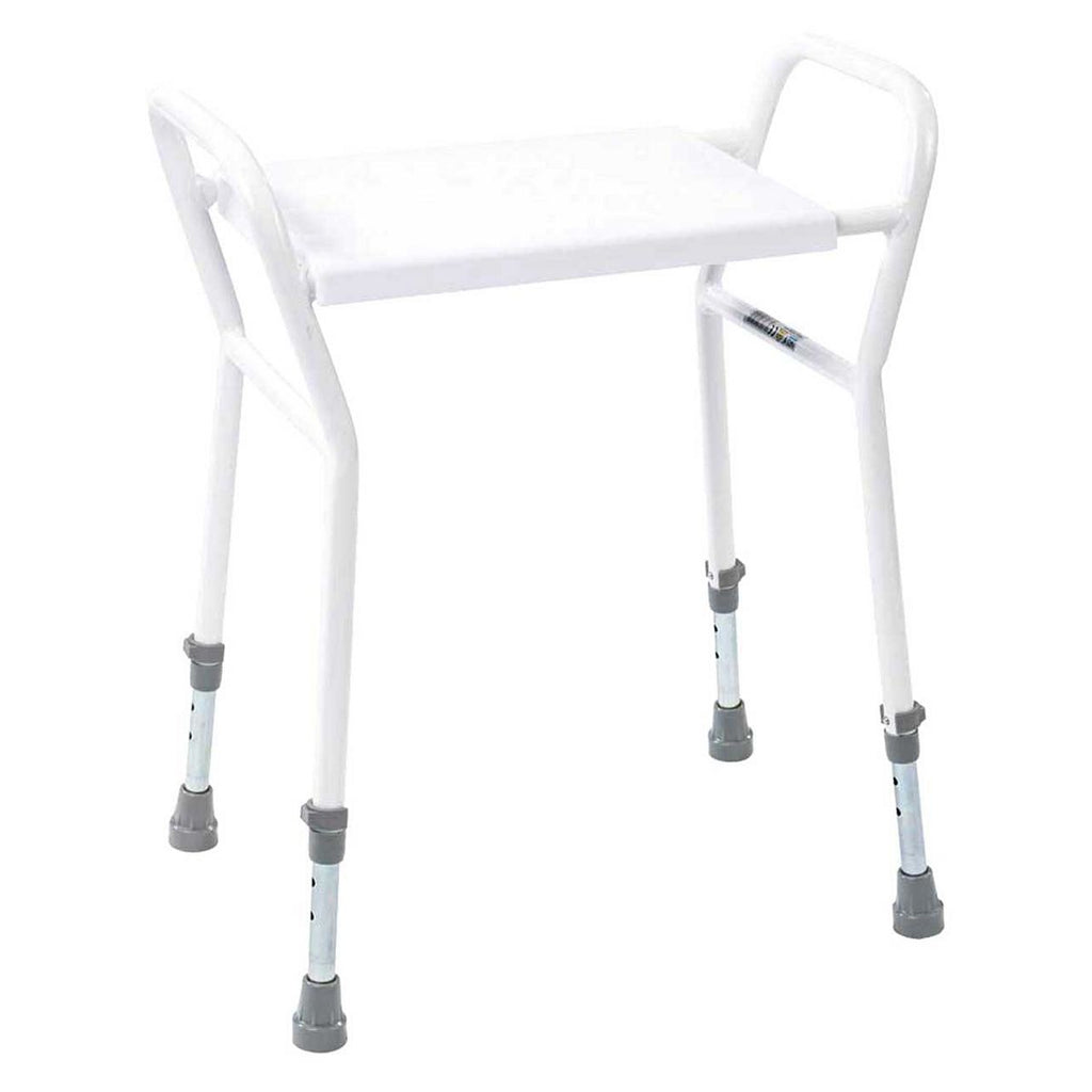 NRS Healthcare Height Adjustable Shower Stool with Handles, White