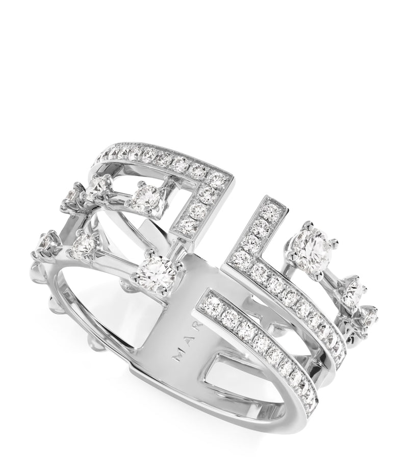 Marli New York asymmetric 18kt white gold diamond ring - British product