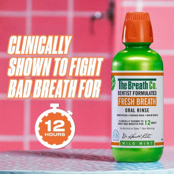 The Breath Co oral rinse mild mint 500ml, imported from the UK