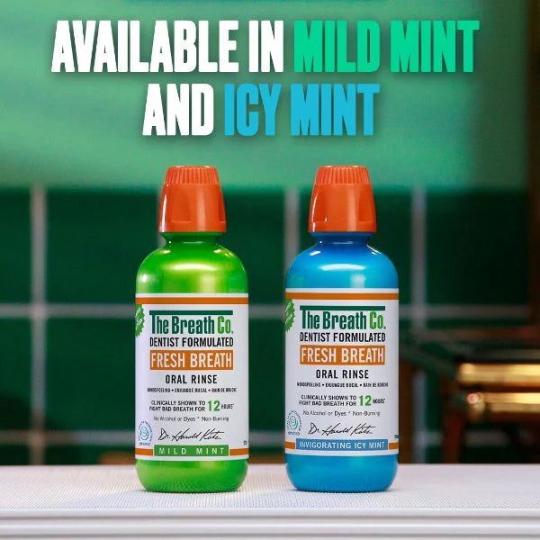 The Breath Co oral rinse mild mint 500ml, imported from the UK