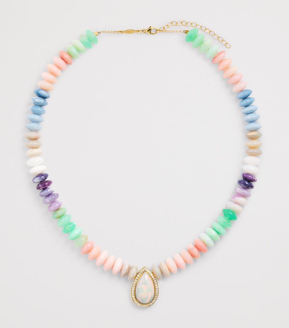 Jacquie Aiche yellow gold diamond opal beaded necklace, imported from the UK