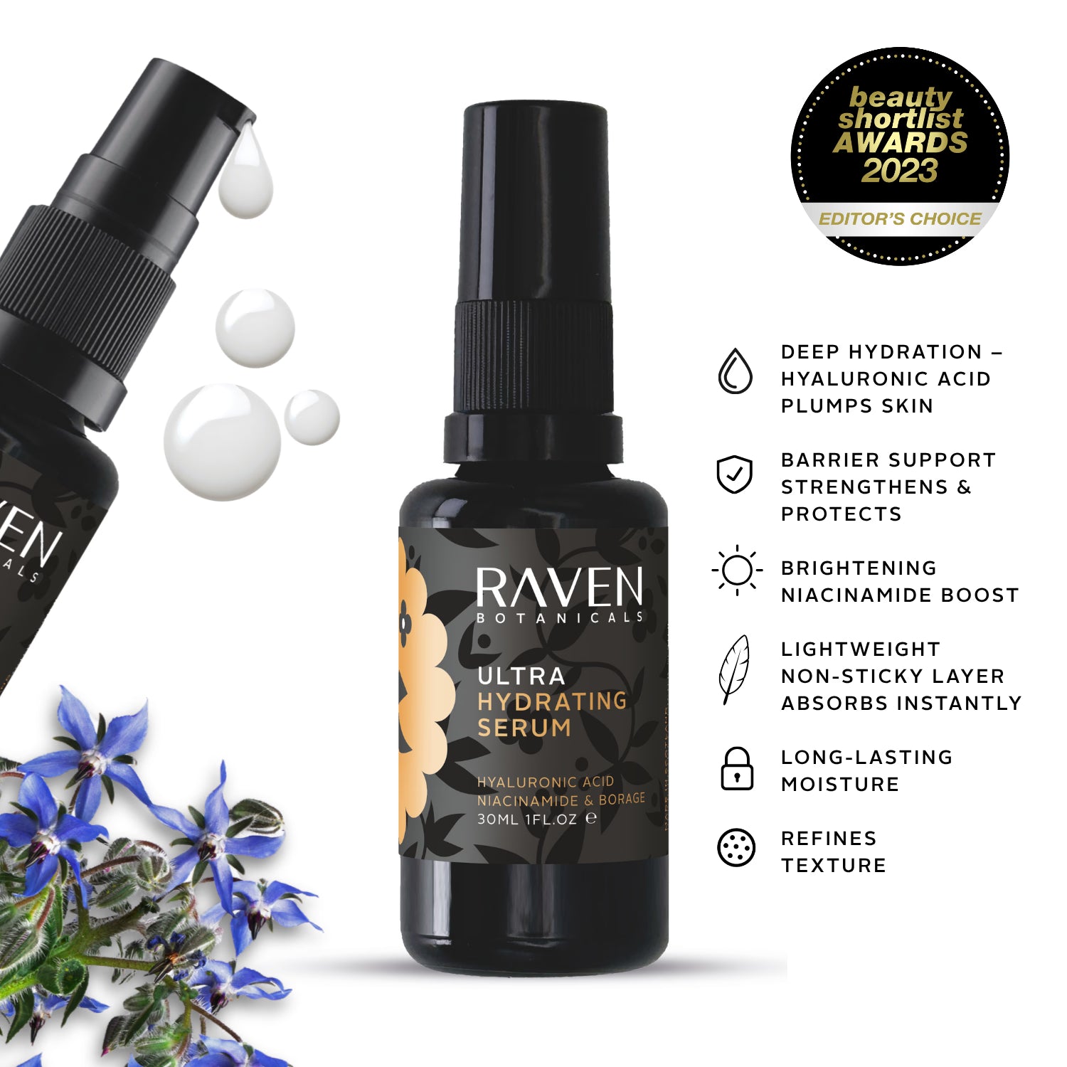 Raven Botanicals ultra hydrating serum 30ml (British brand)