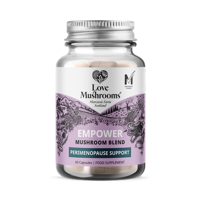 Holland & Barrett Love Mushrooms Empower Mushroom Blend for Perimenopause Dietary Supplement 60 Capsules- Buy online at McGrocer