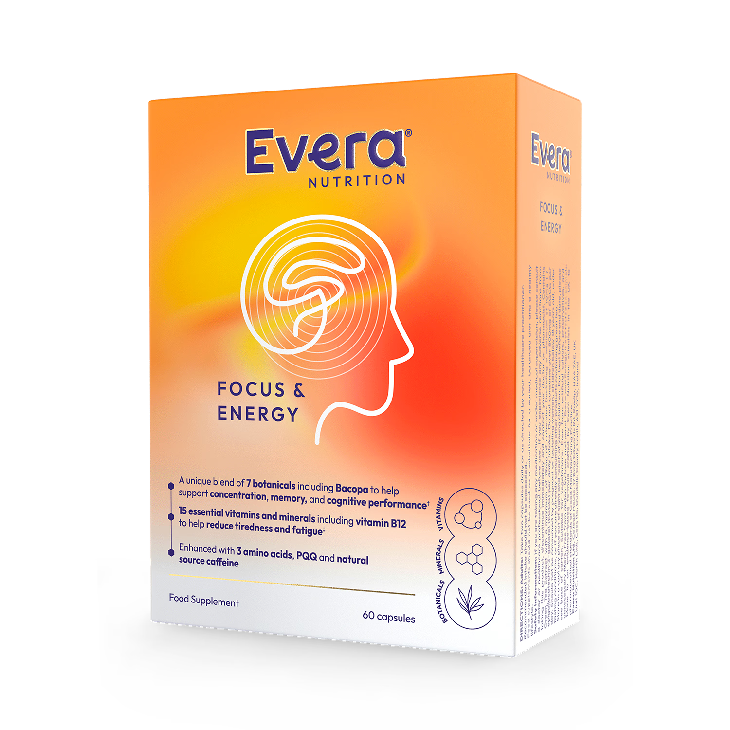 Evera Nutrition Focus and Energy 60 capsules (British brand)