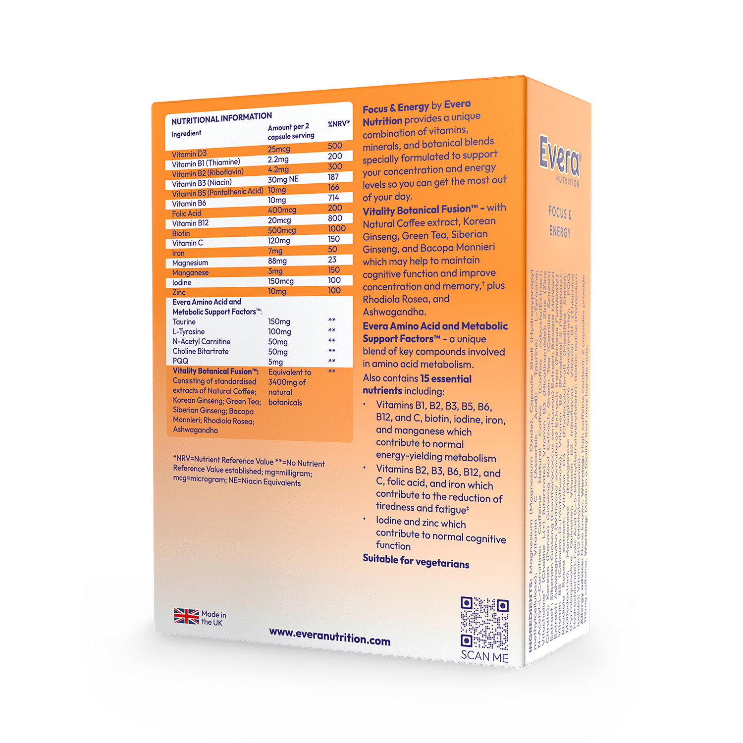 Evera Nutrition Focus and Energy 60 capsules (British brand)