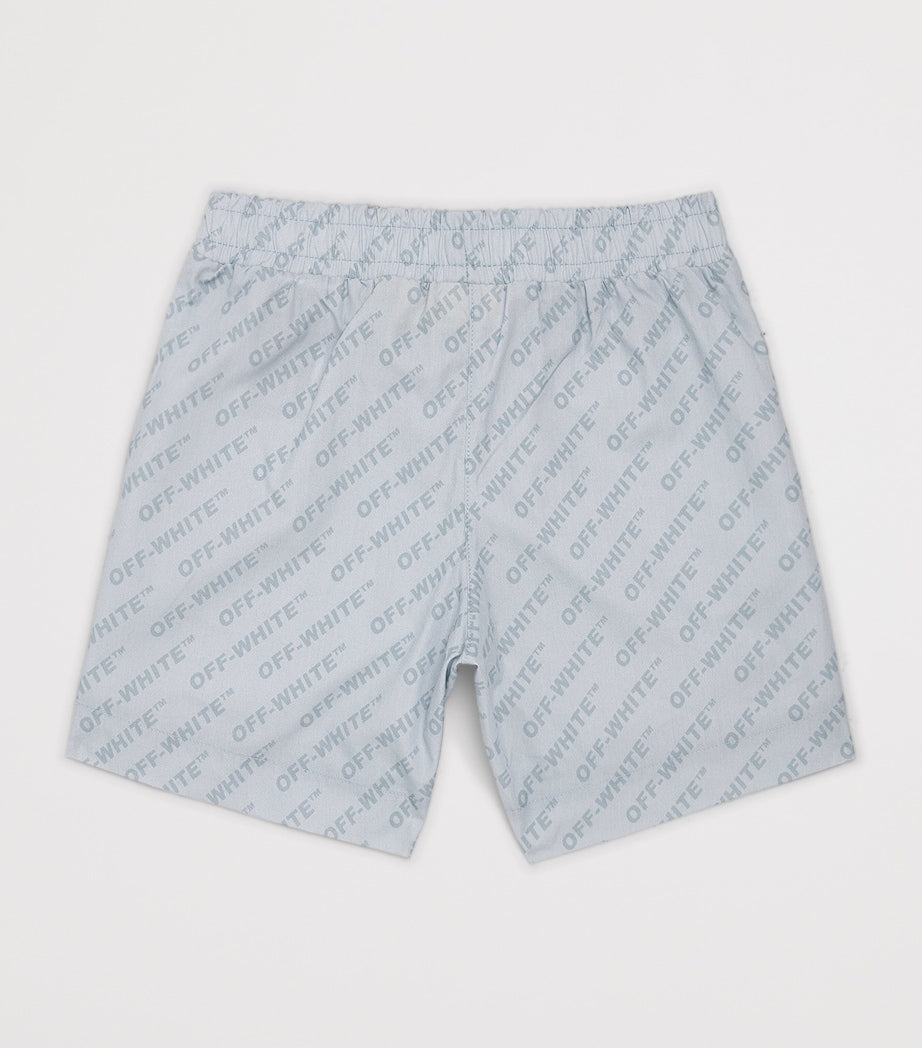 Off-White kids bowling shorts with logo for ages 4-12+, imported from the UK