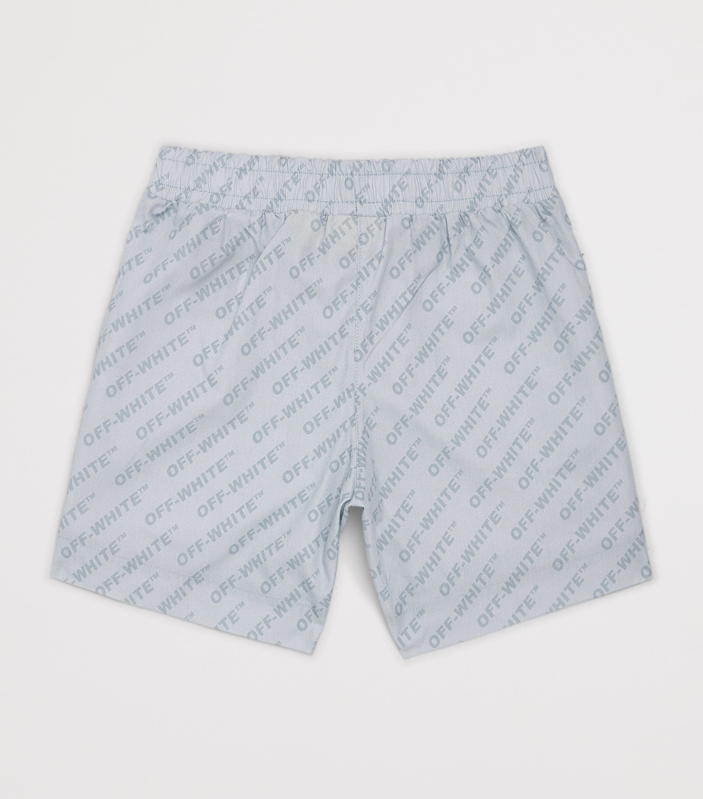 Off-White kids bowling shorts with logo for ages 4-12+, imported from the UK