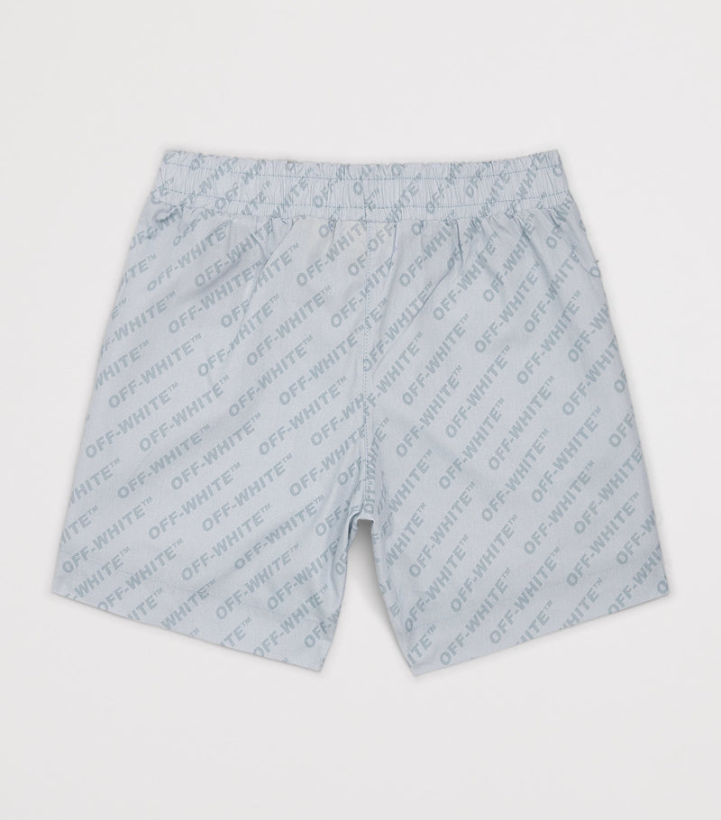 Off-White kids bowling shorts with logo for ages 4-12+, imported from the UK