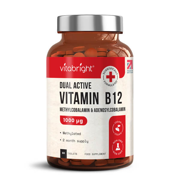 VitaBright Dual Active Vitamin B12 supplement 60 vegan tablets, UK version