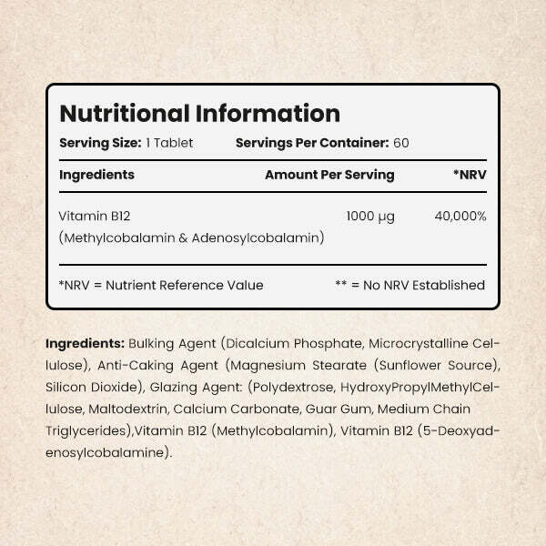 VitaBright Dual Active Vitamin B12 supplement 60 vegan tablets, UK version