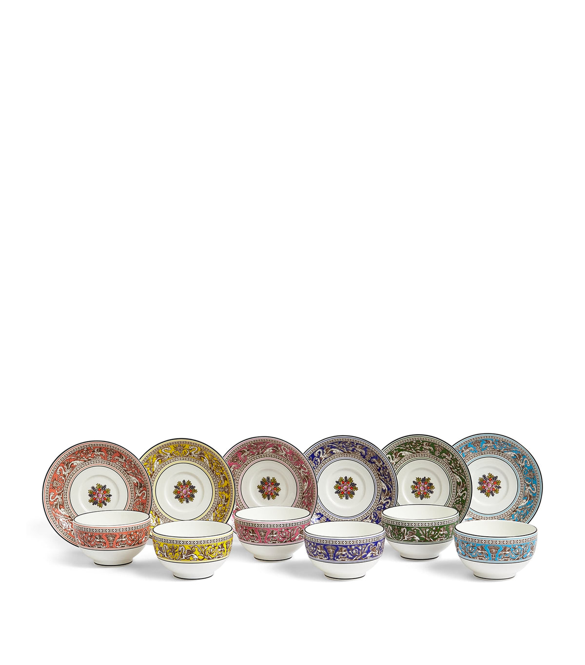 Wedgwood Florentine tea bowls and saucers set of 6 (British brand)