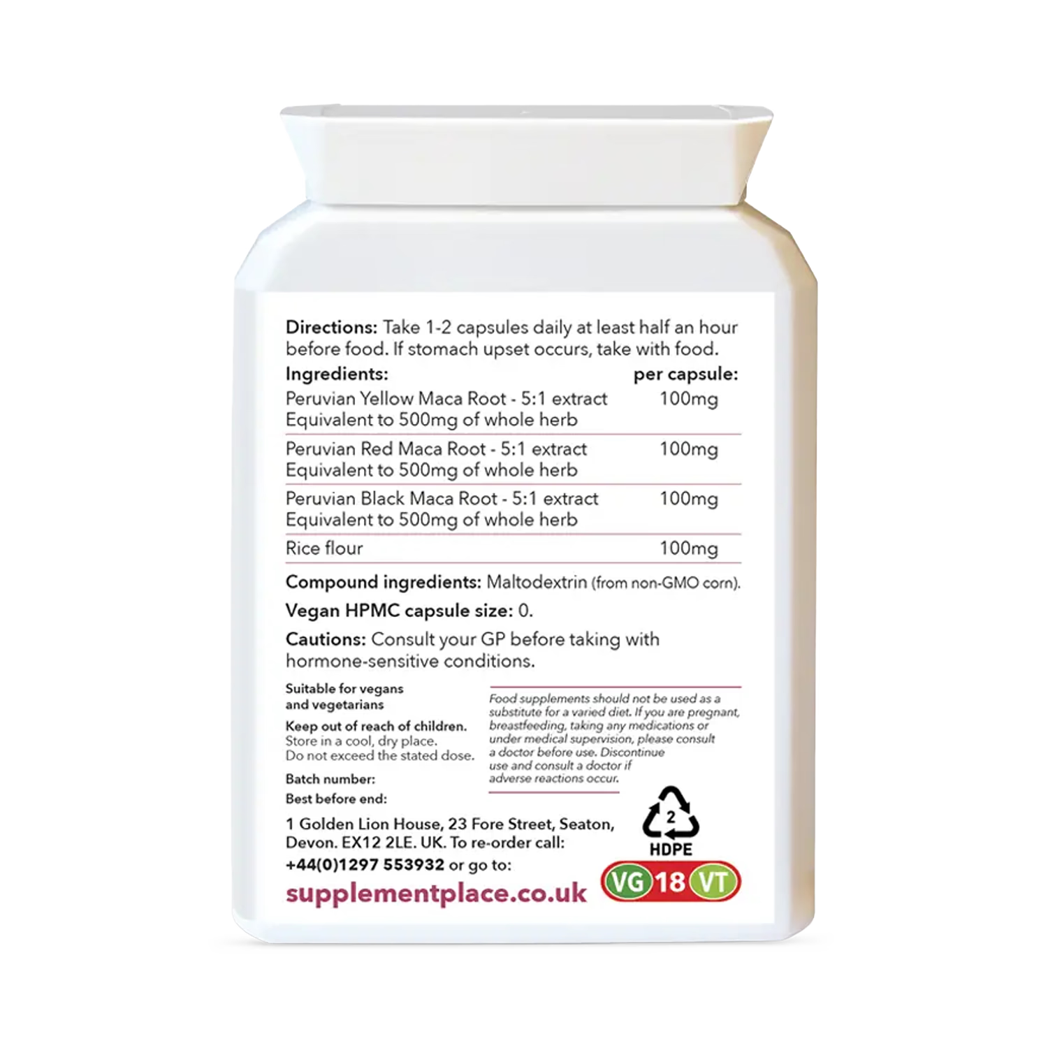 Supplement Place maca root extract capsules 60, imported from the UK