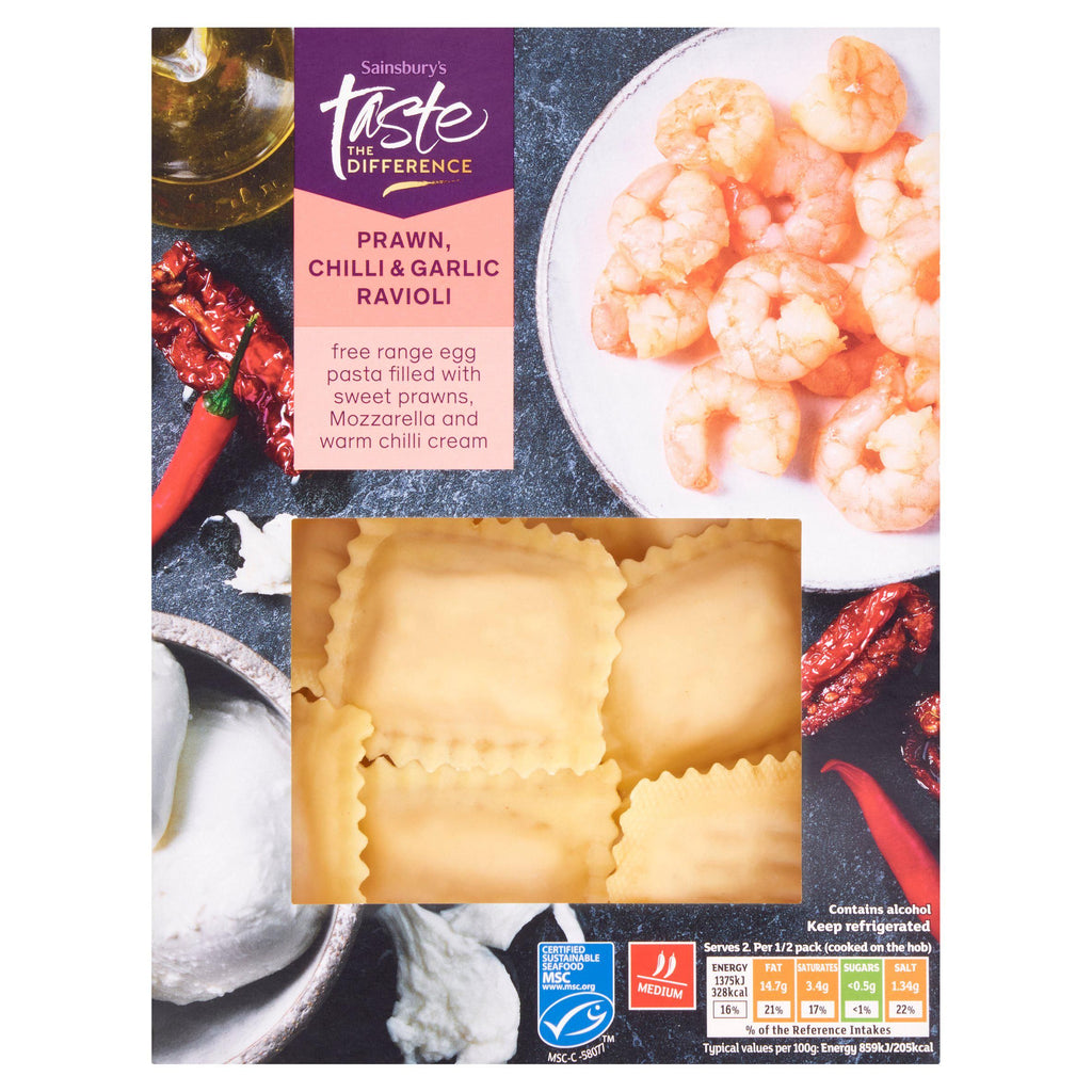 Sainsbury's Prawn, Chilli & Garlic Ravioli, Taste the Difference 250g