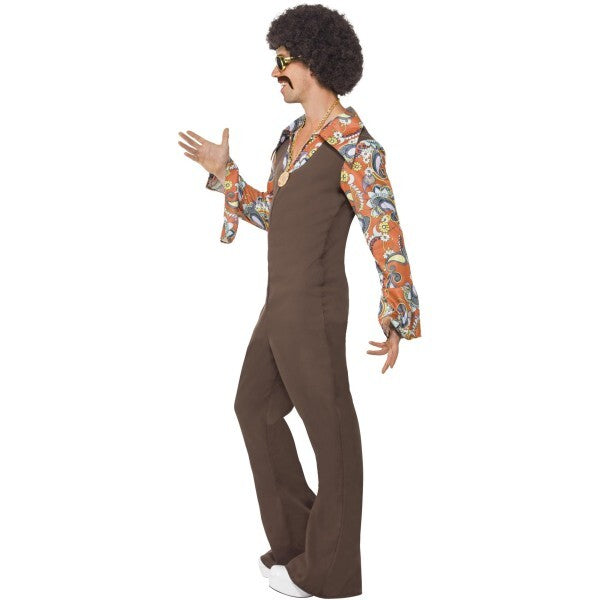 Smiffys Groovy Boogie Costume brown jumpsuit attached shirt (British brand)