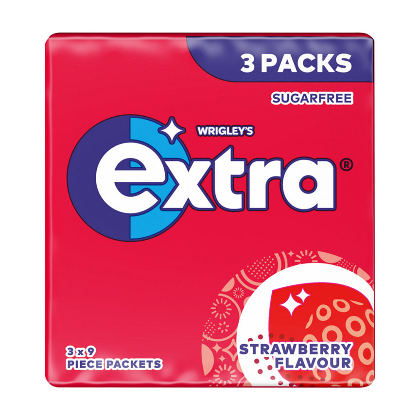 Extra Strawberry Flavour Sugarfree Chewing Gum Multipack 3 x 9 Pieces GOODS ASDA   