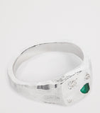 The Ouze sterling silver and emerald scatter signet ring (British brand)