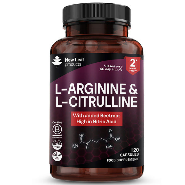 New Leaf L-Arginine & L-Citrulline Complex with Beetroot 120 capsules, UK version