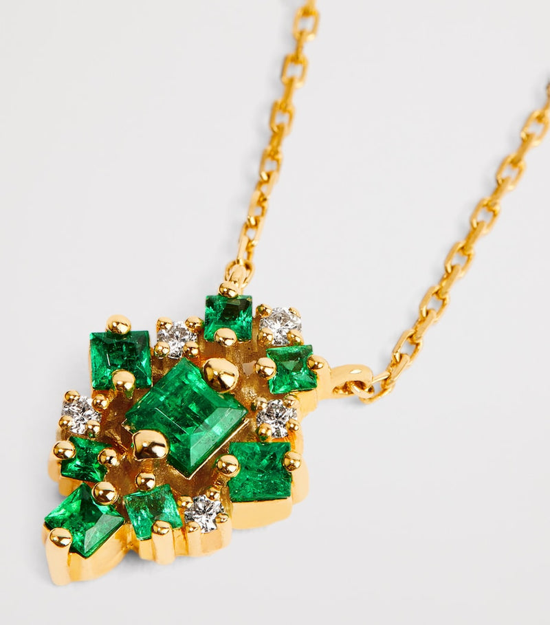 Suzanne Kalan diamond and emerald necklace in yellow gold, UK version