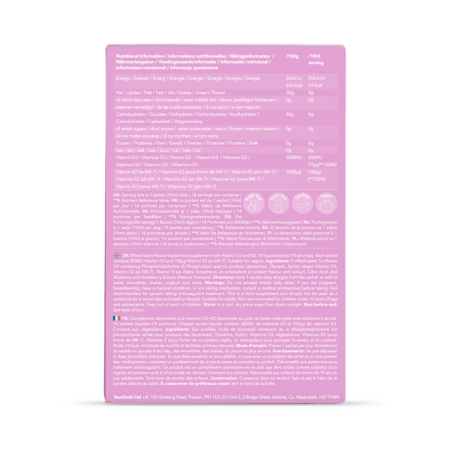 Zooki liposomal vitamin D3 K2 mixed berry 14 sachets (British brand)