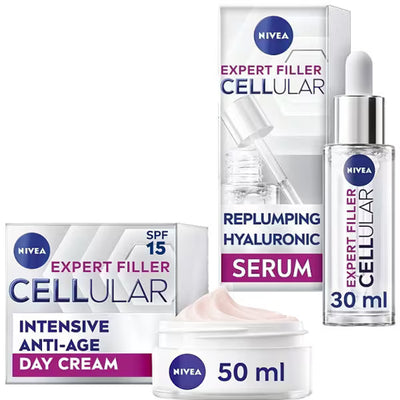 Superdrug NIVEA Cellular Expert Filler Anti-Age Serum & Dagkrem Duo Bundle 40ml 50ml - Kjøp online på McGrocer