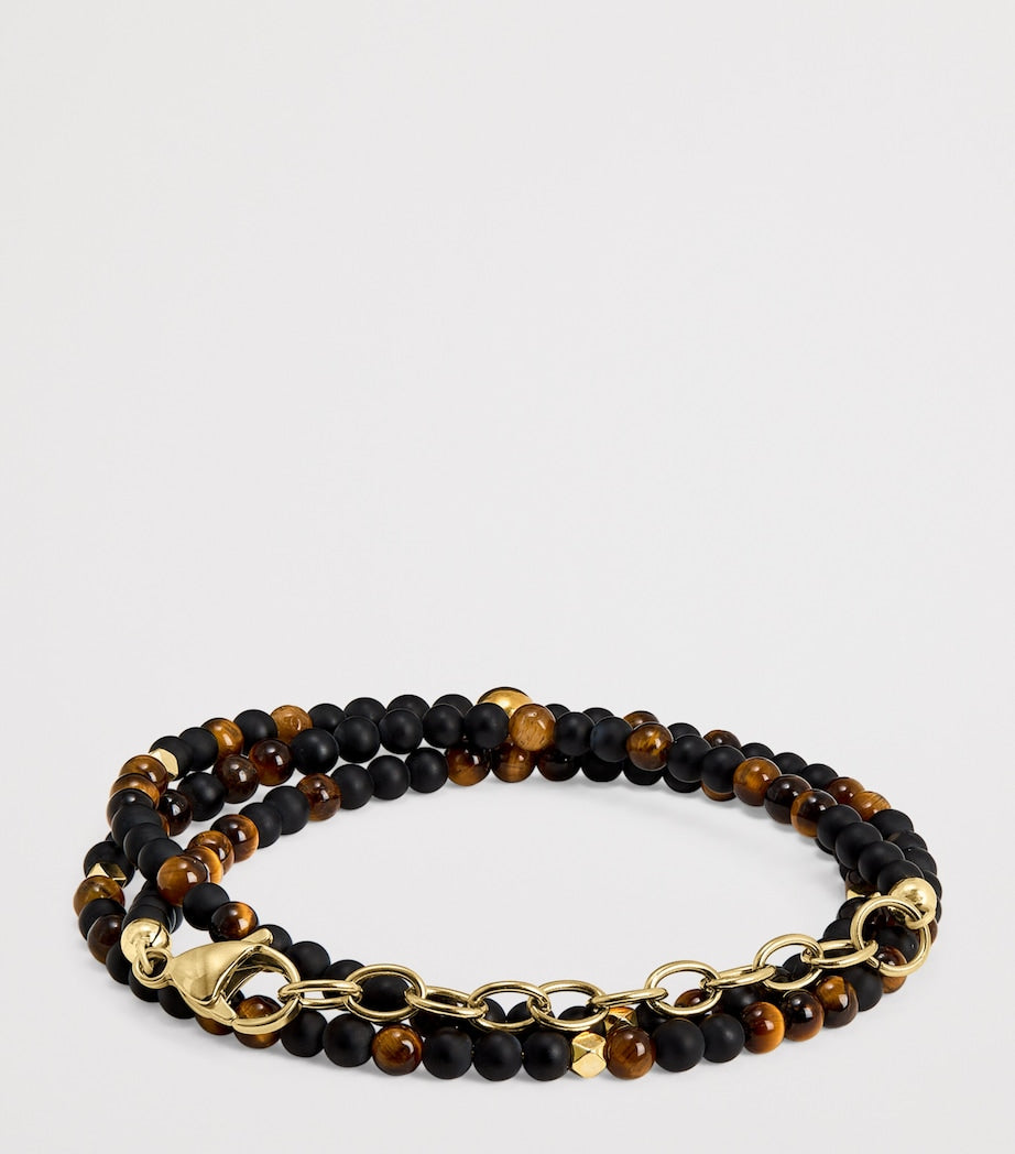 Nialaya gold-plated tiger eye and onyx beaded bracelet, UK version