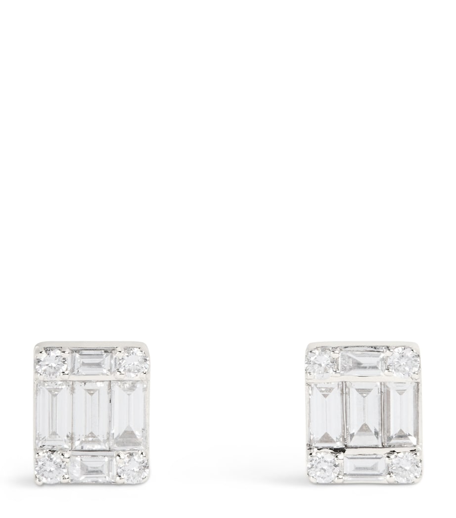 Harrods white gold emerald cut diamond stud earrings 0.70ctw, UK version