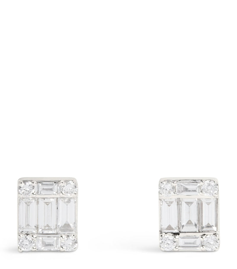 Harrods white gold emerald cut diamond stud earrings 0.70ctw, UK version