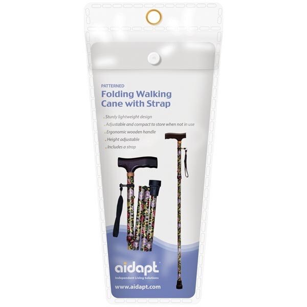 Aidapt Folding Walking Cane - Patterned Blue Floral GOODS Superdrug   