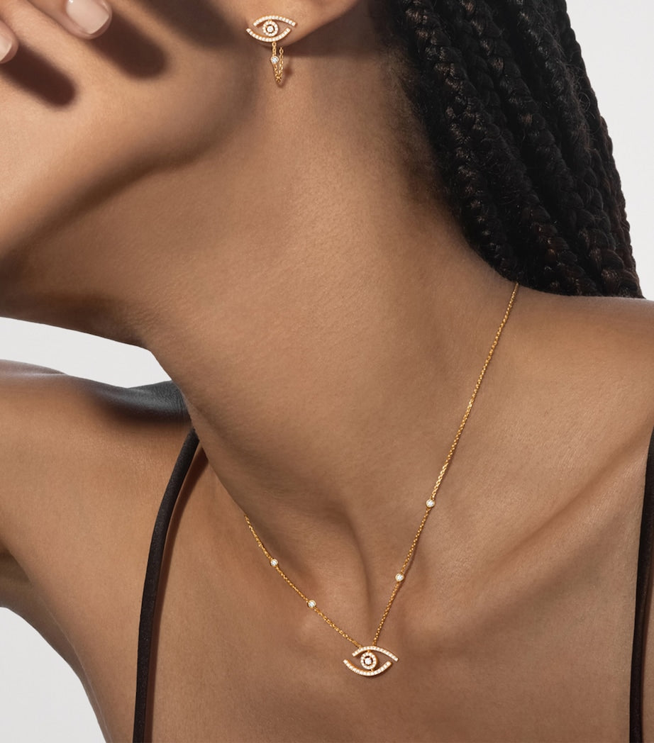 Messika Lucky Eye necklace 0.29ct yellow gold diamond pavé, UK version