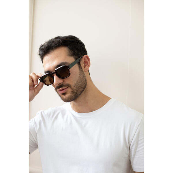 SVNX Angular Wayfarer sunglasses in brown with green arms (British brand)