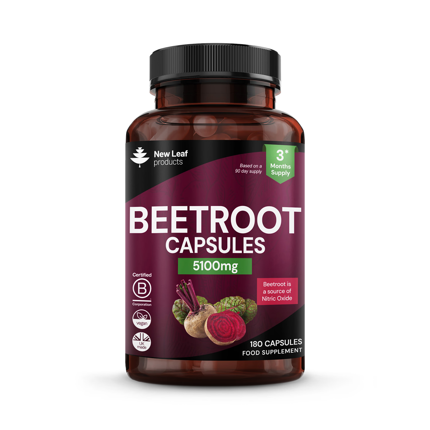 New Leaf Beetroot Capsules with Black Pepper, imported from the UK