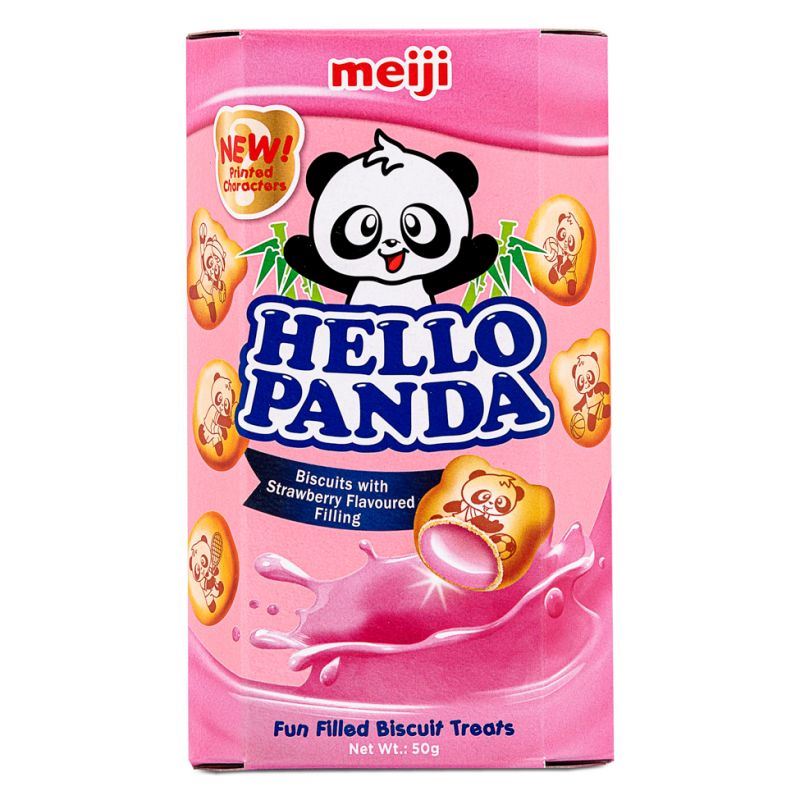 Meiji Hello Panda strawberry biscuits, imported from the UK