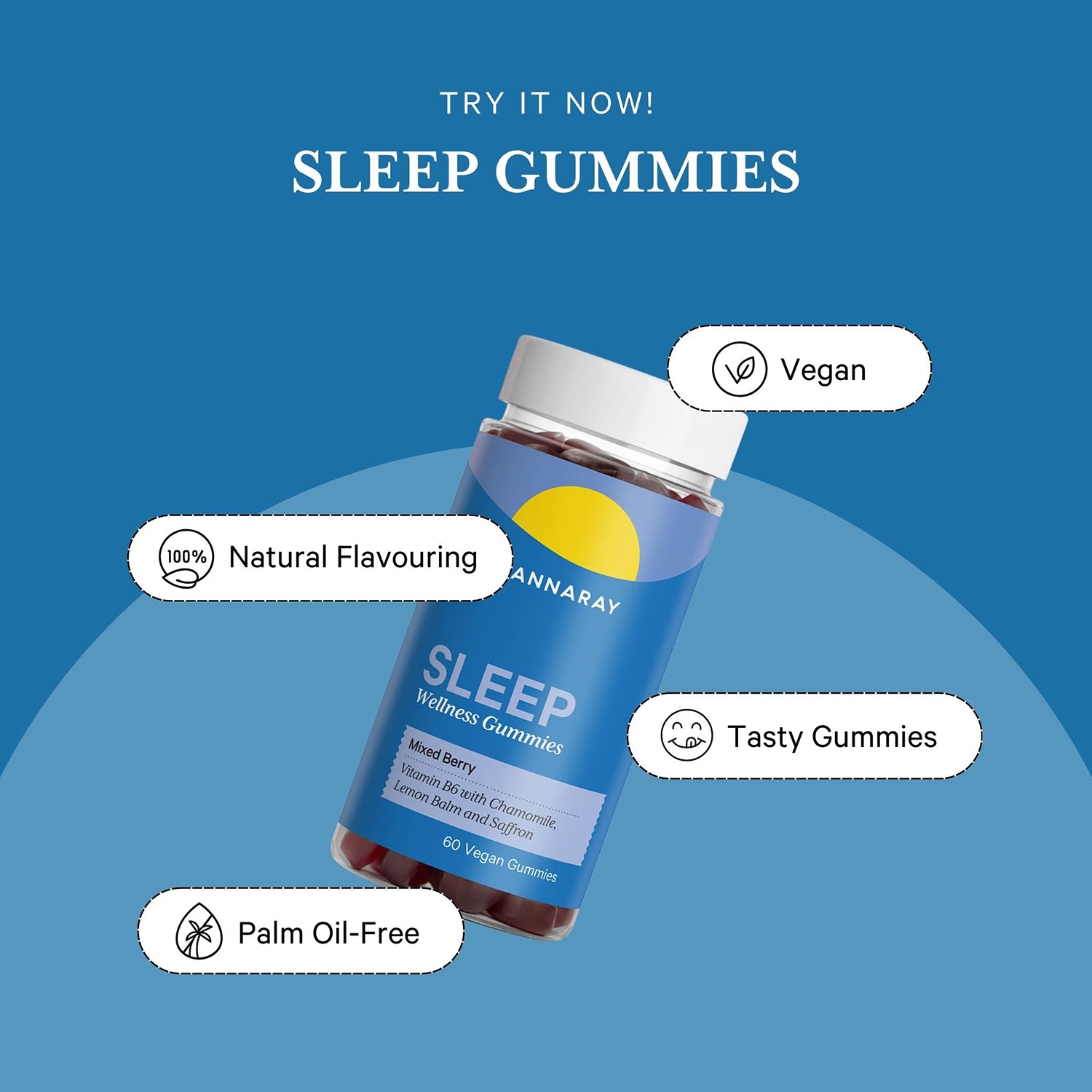Cannaray Sleep Gummies Mixed Berry Flavour 60 Gummies, UK version