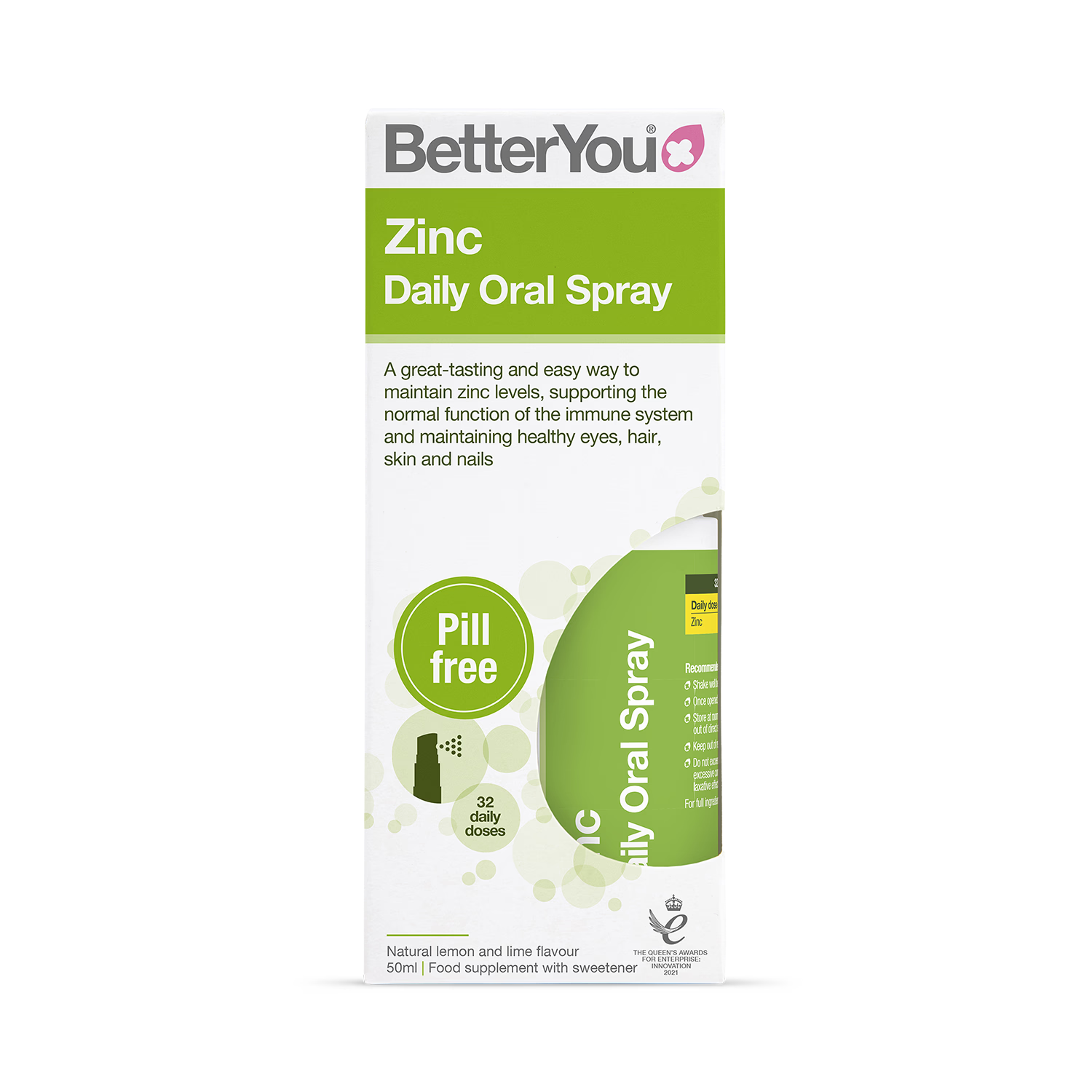 BetterYou Zinc Daily Oral Spray Lemon Lime 50 ml, imported from the UK