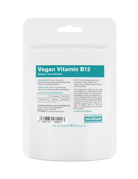 DR.VEGAN Vitamin B12 supplement 30 capsules, UK version