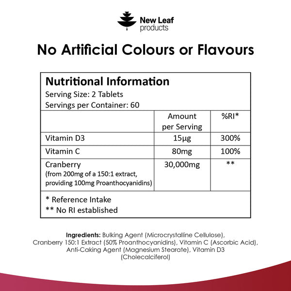 New Leaf Cranberry Tablets 30,000mg 120 tablets (British brand)