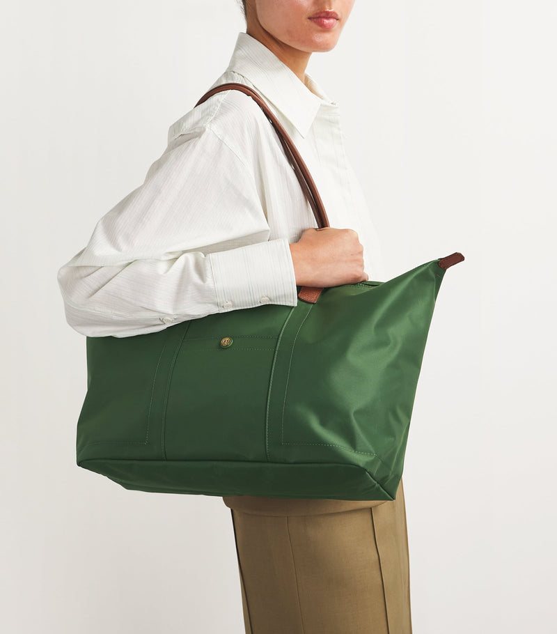 Harrods medium nylon tote bag recycled polyamide leather trim - British product