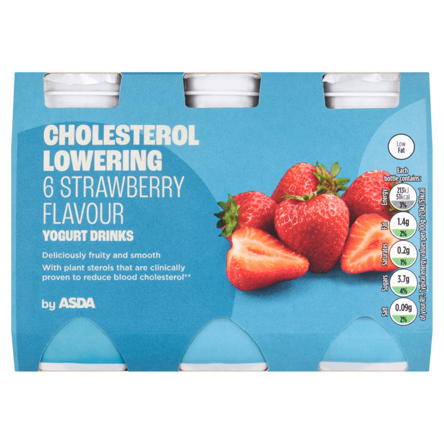 ASDA Cholesterol Lowering 6 x 100g Strawberry Flavour Yogurt Drinks GOODS ASDA   